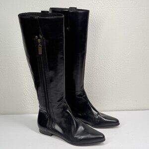 Y2K Michael Kors Brink Riding Boots Black Leather Knee High Pointed Toe 7.5M